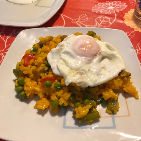 This was homemade vegetable paella with an egg sunnyside up, made by my host mom.